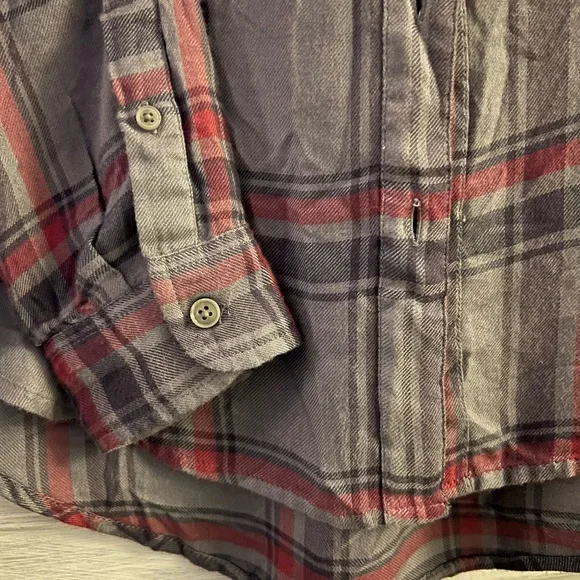 Lucky Brand Grey & Red Plaid Boyfriend Button Up Super Soft - Picture 2 of 5